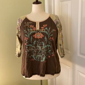 Vanilla Sugar vintage brown/pink/blue floral sequin pullover w 3/4 sleeves